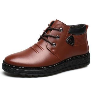 Men Comfortable Warm Fur Lining Ankle Leather Boots